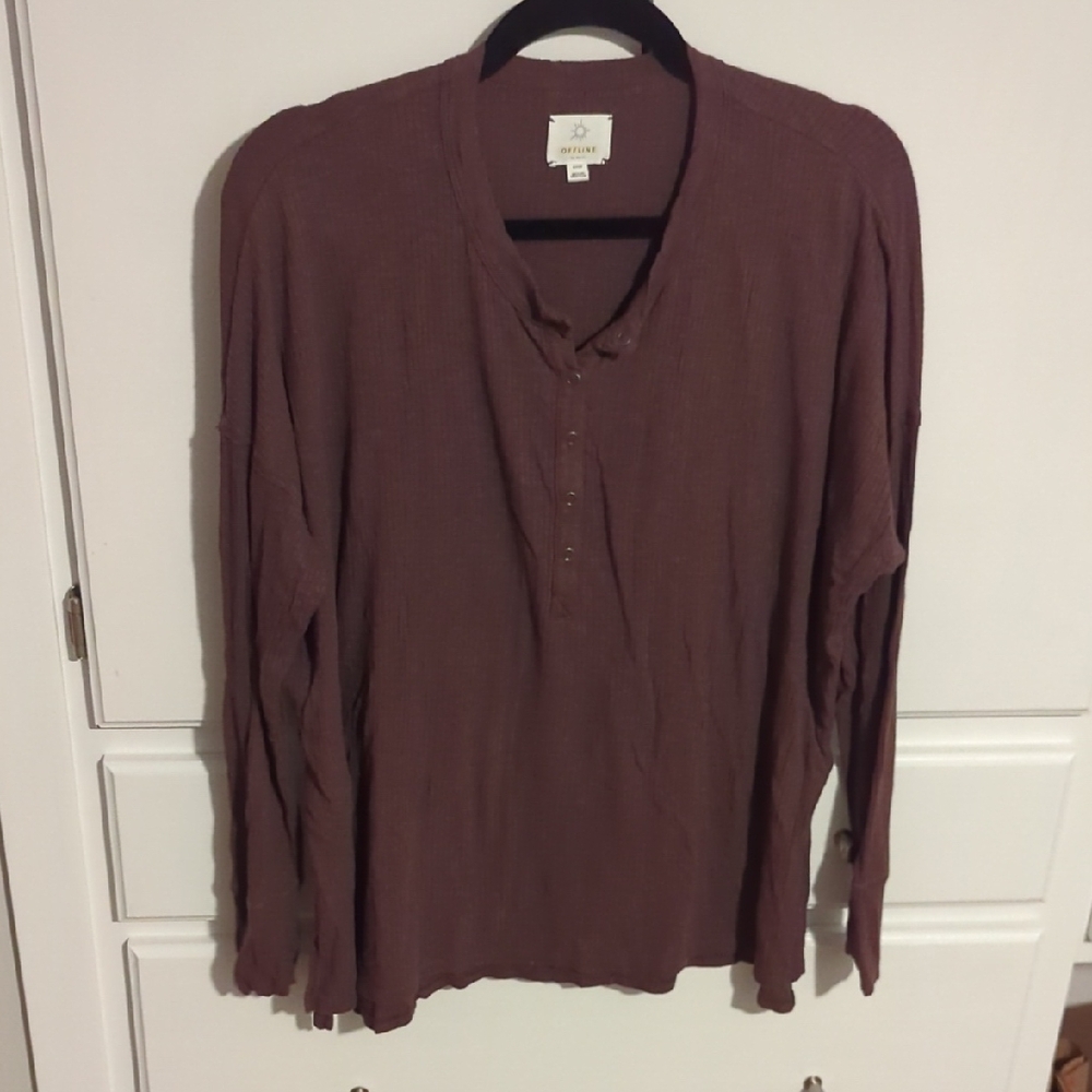 Offline By Aerie Half Button Mauve Henley